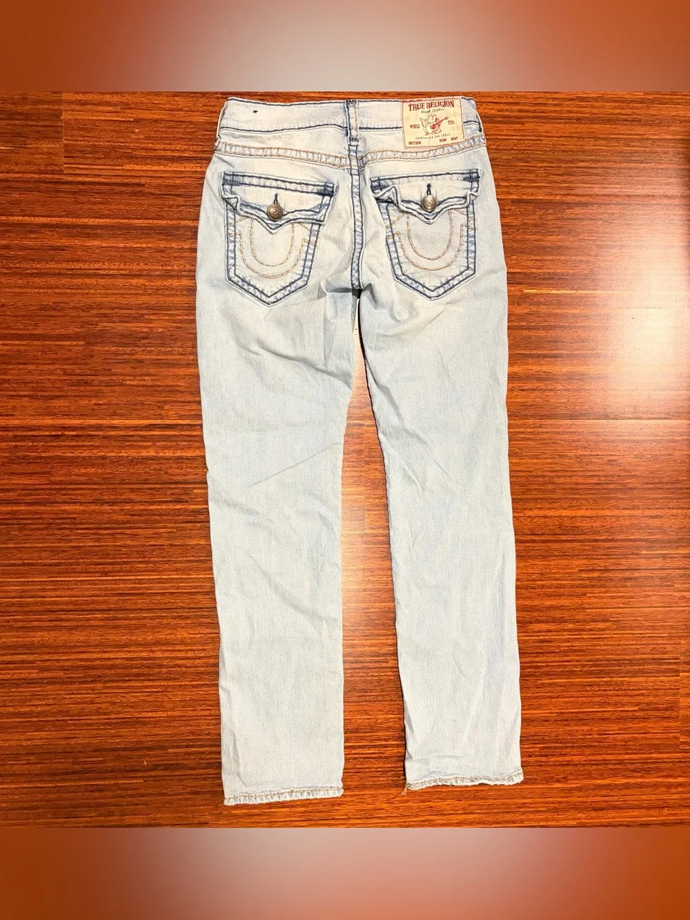 True Religion Ricky Relaxed Straight Jeans Light Wash Super T Stitch Mens 30x33